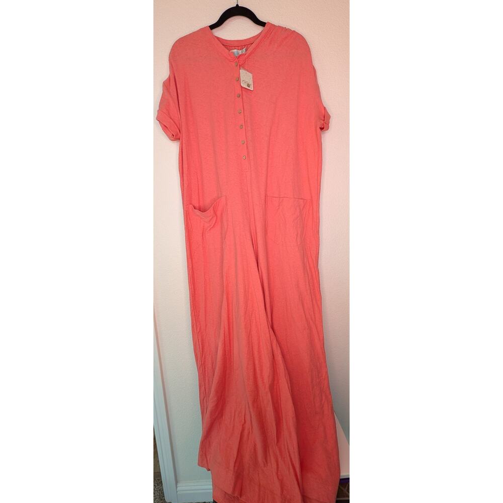 Free People Beach NWT Coral Button-Up Jumpsuit M Oversized Boho Beach Travel